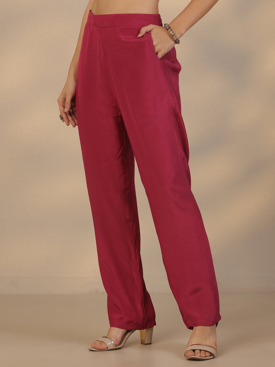  Burgundy Printed Silk Blend Straight Suit Set With Dupatta 