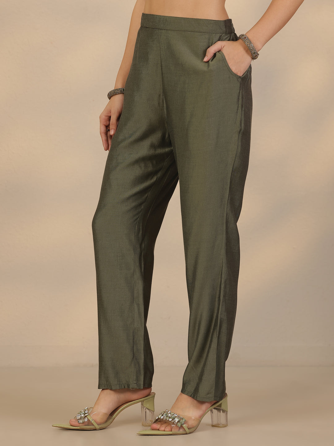  Grey Printed Silk Blend Straight Suit Set With Dupatta 