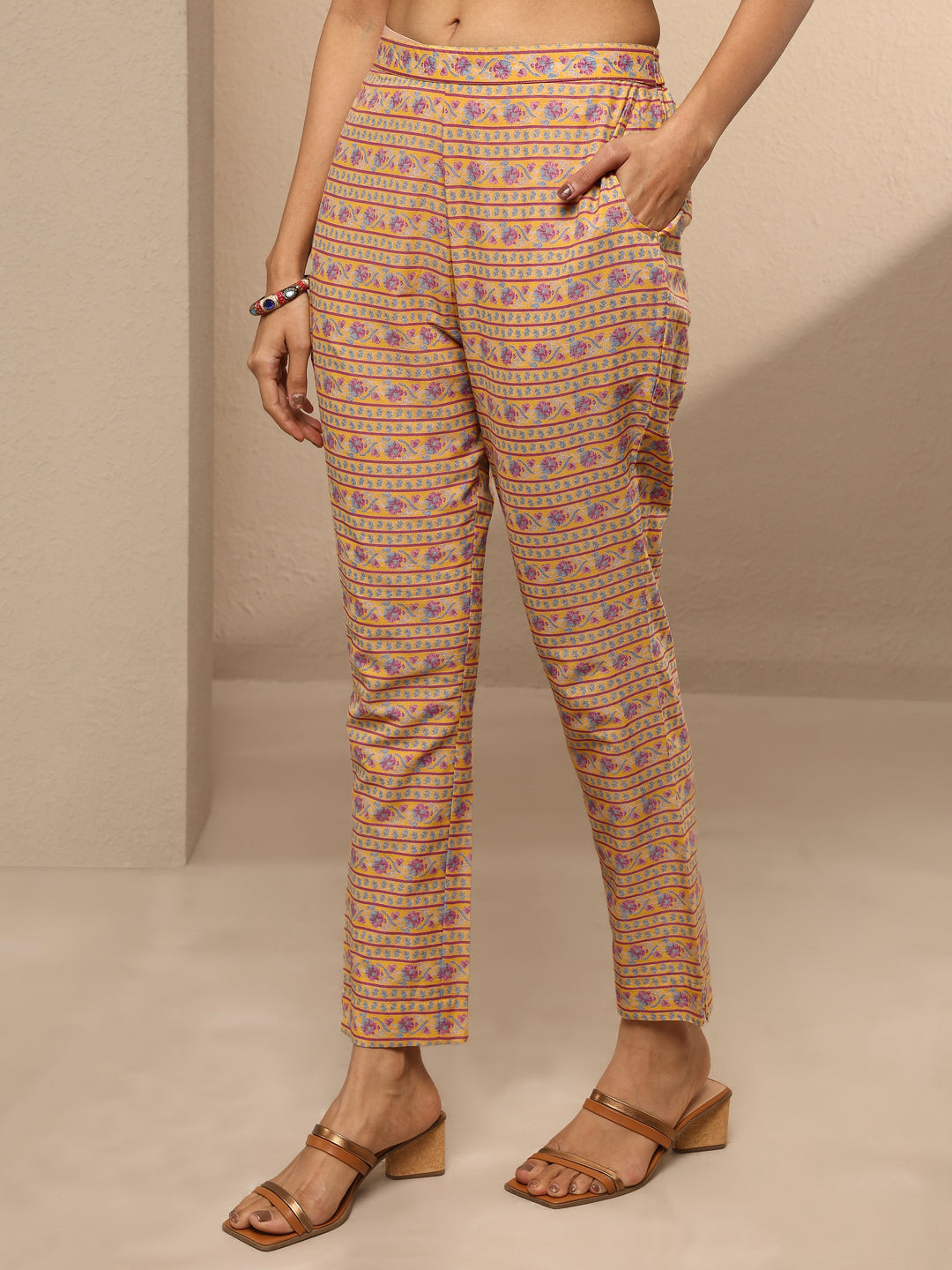  Yellow Printed Cotton Straight Suit Set With Dupatta 