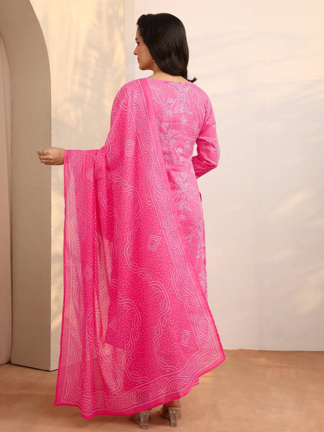  Pink Printed Cotton Straight Suit Set With Dupatta 