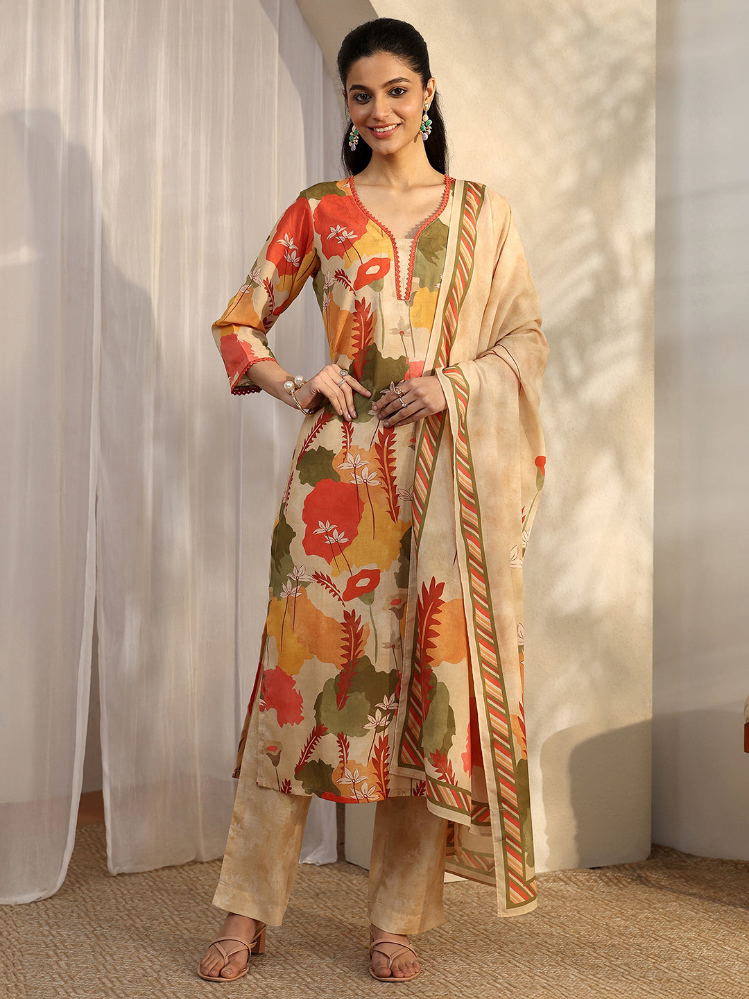 Multi Printed Cotton Blend Straight Suit Set With Dupatta-image-44