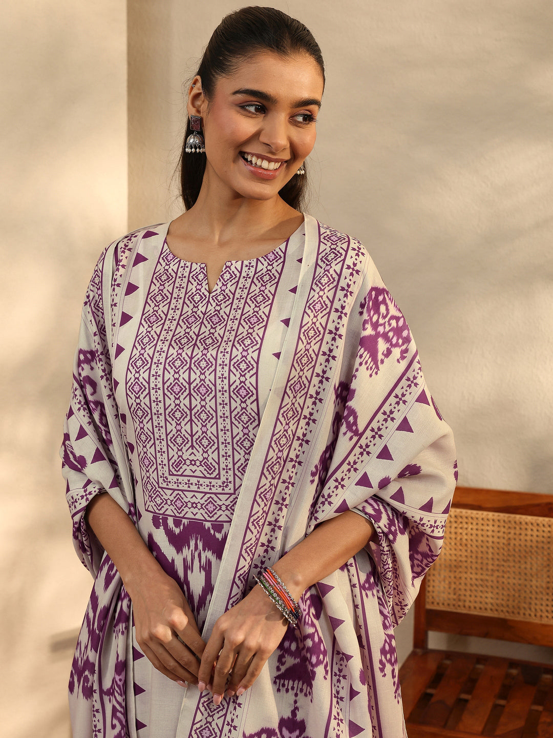  Off White Printed Cotton Blend Straight Suit Set With Dupatta 