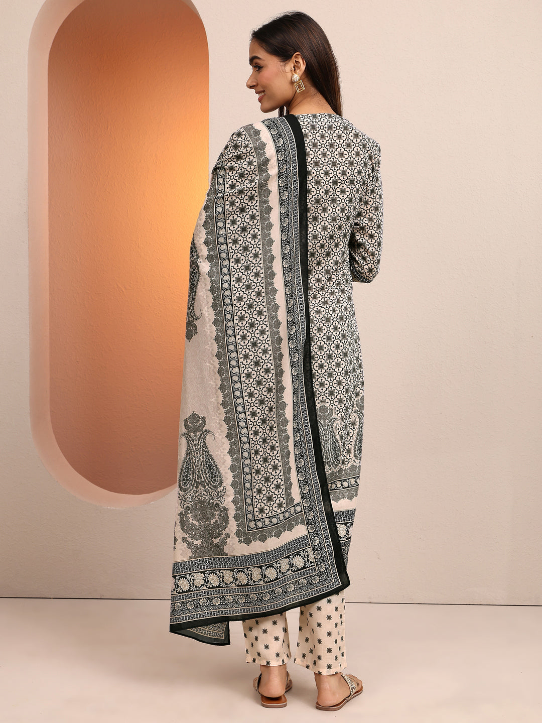  Black Printed Cotton Blend Straight Suit Set With Dupatta 