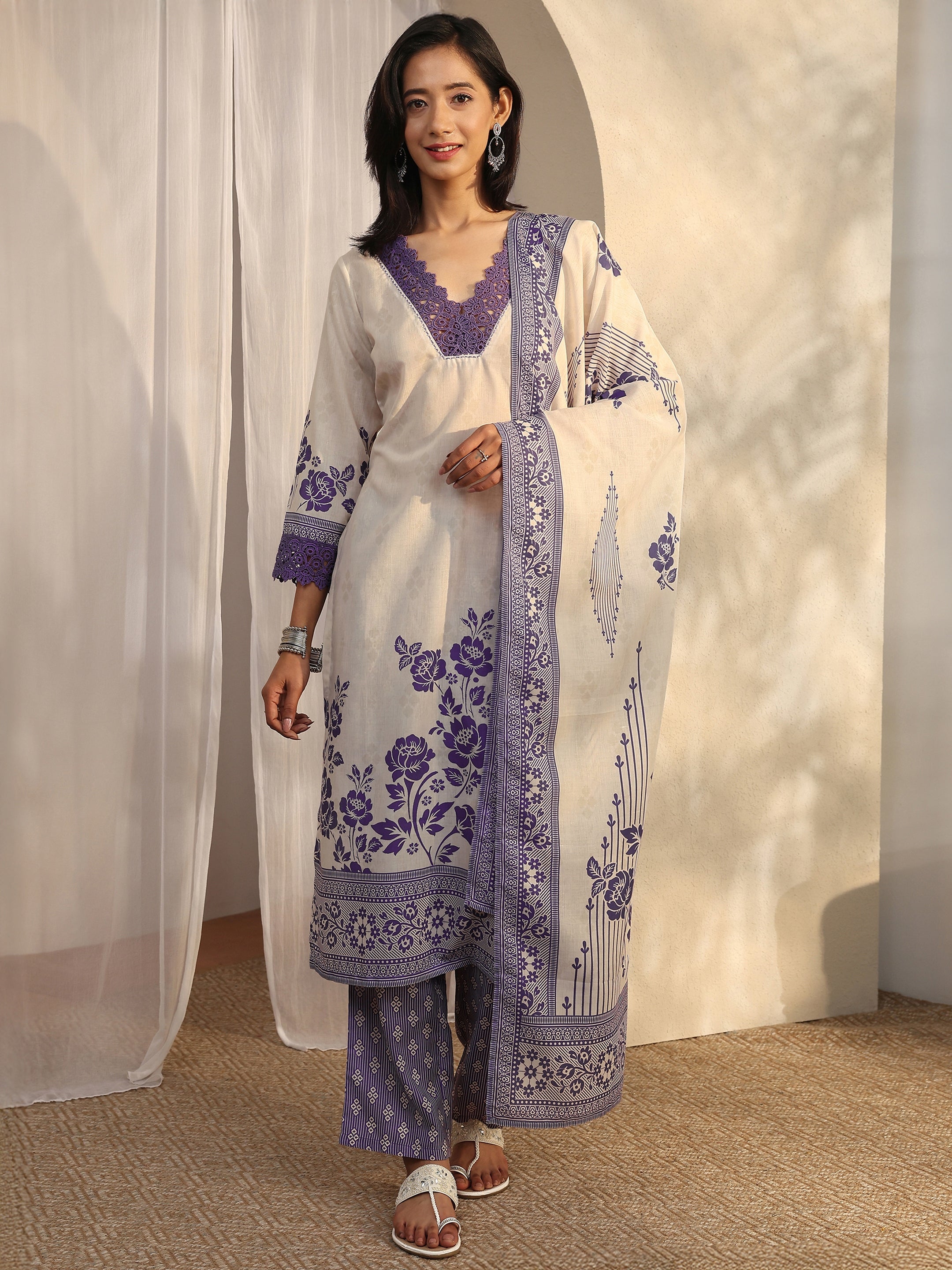 libas Purple Printed Cotton Blend Straight Suit Set With Dupatta-picture-58