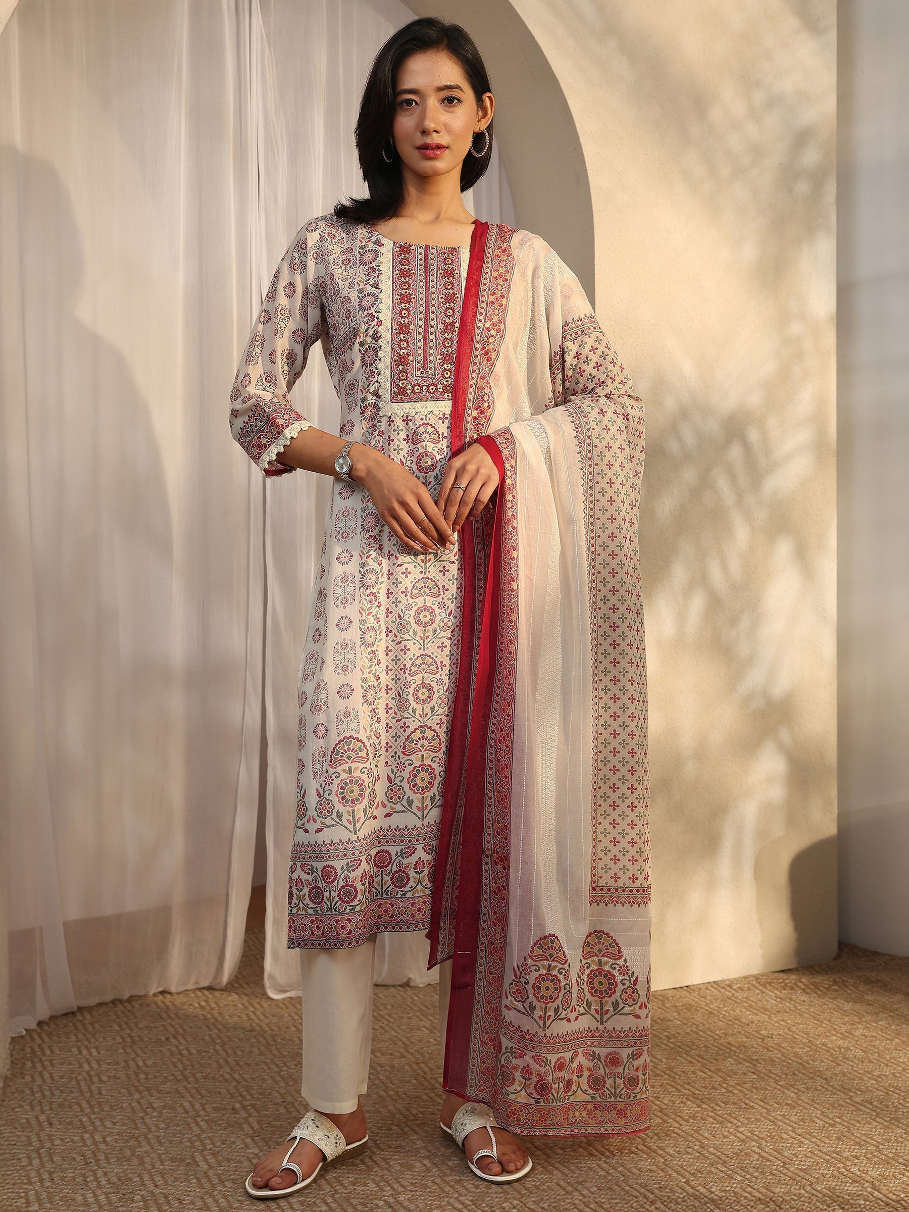 Lavender Printed Crepe Straight Kurta