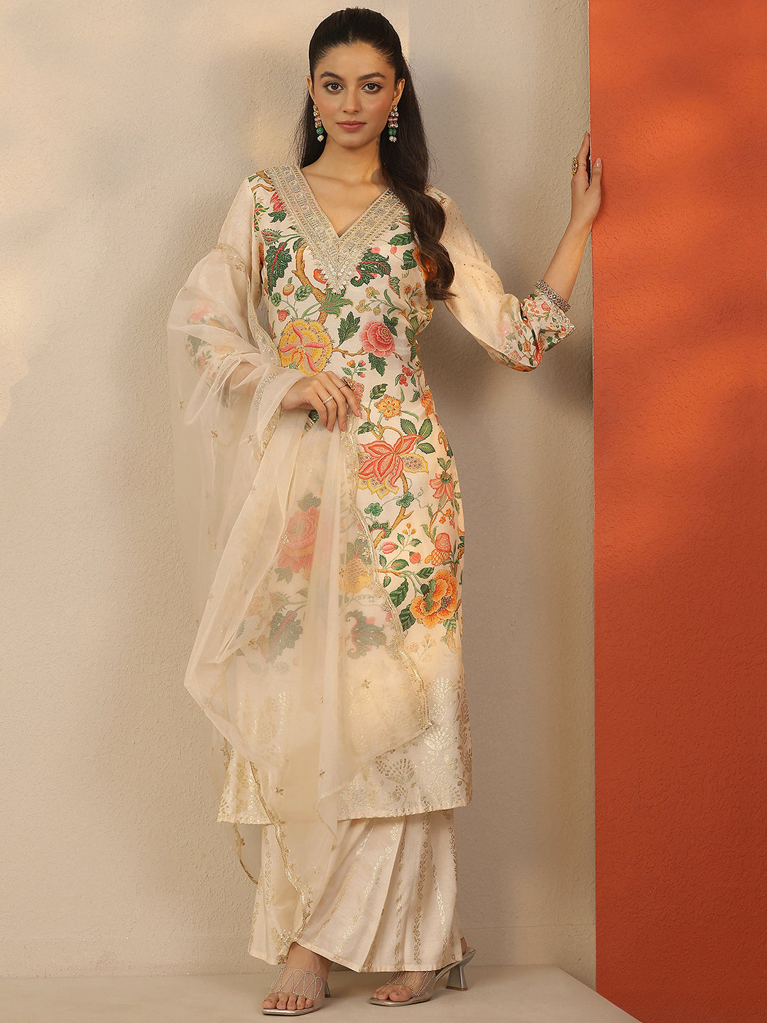 libas Off White Printed Silk Blend Straight Suit Set With Dupatta-picture-58