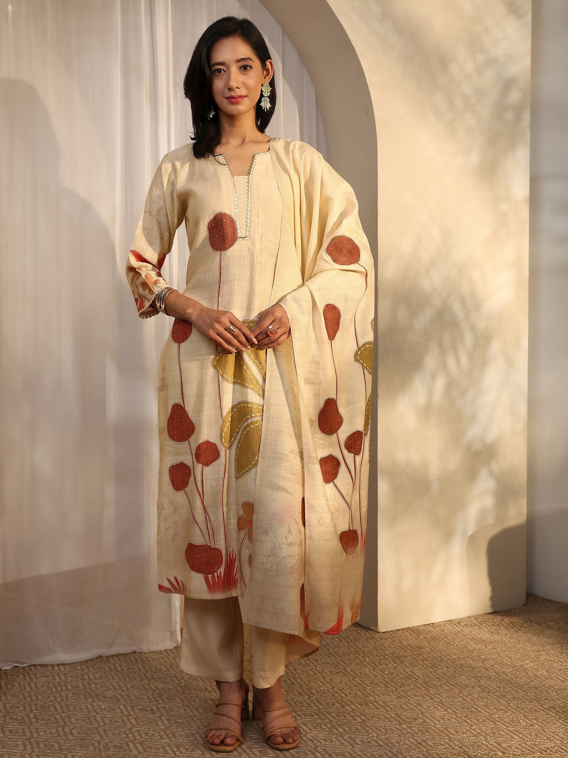 libas Off White Printed Silk Blend Straight Suit Set With Dupatta-picture-21