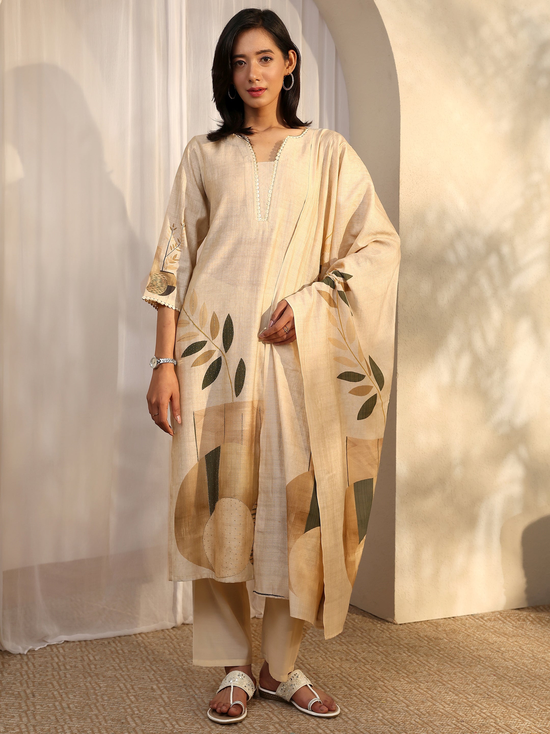 libas Off White Printed Silk Blend Straight Suit Set With Dupatta-picture-19