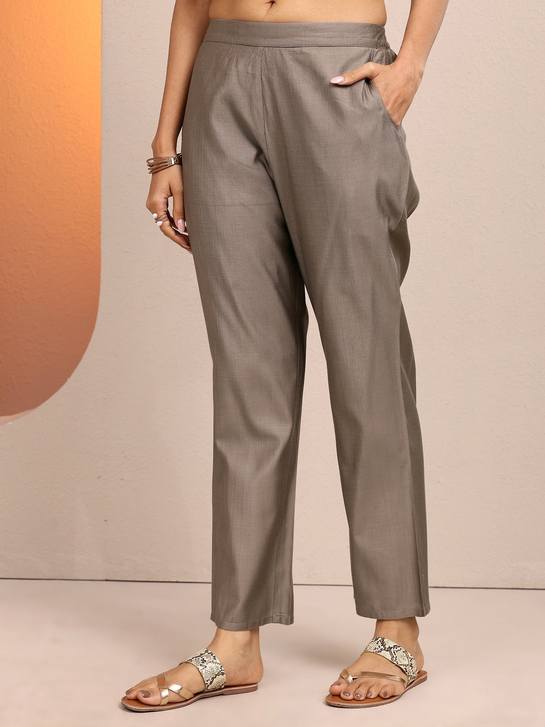  Grey Printed Silk blend Straight Suit Set With Dupatta 