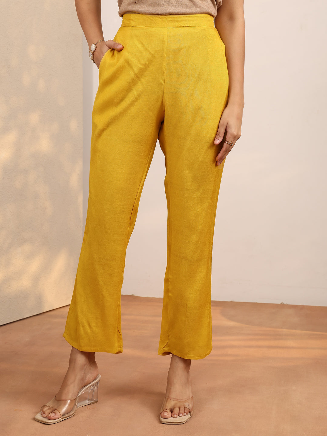  Yellow Printed Silk Blend Straight Suit Set With Dupatta 