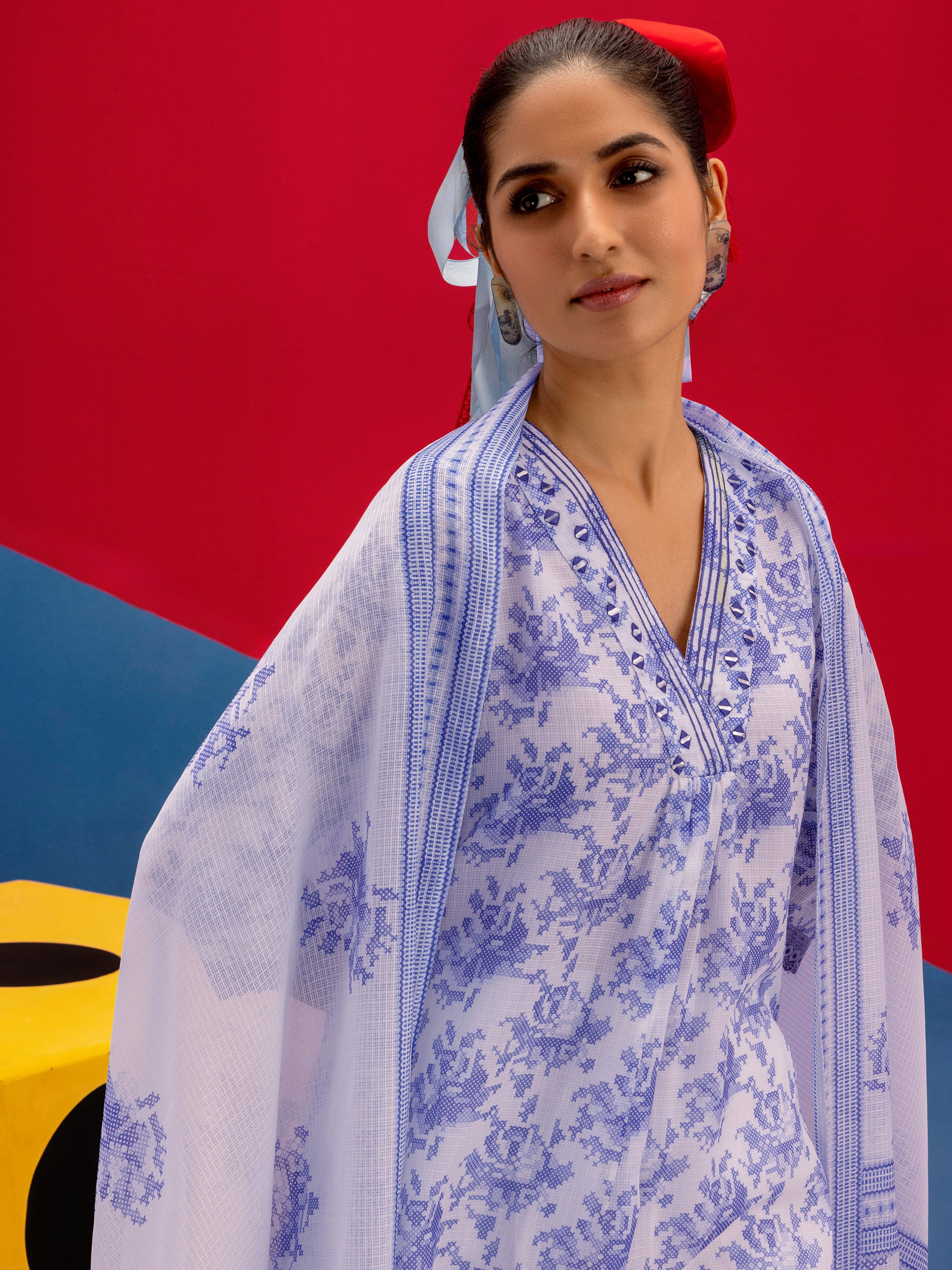 Mabel White Printed Kota Straight Suit Set With Dupatta-image-4