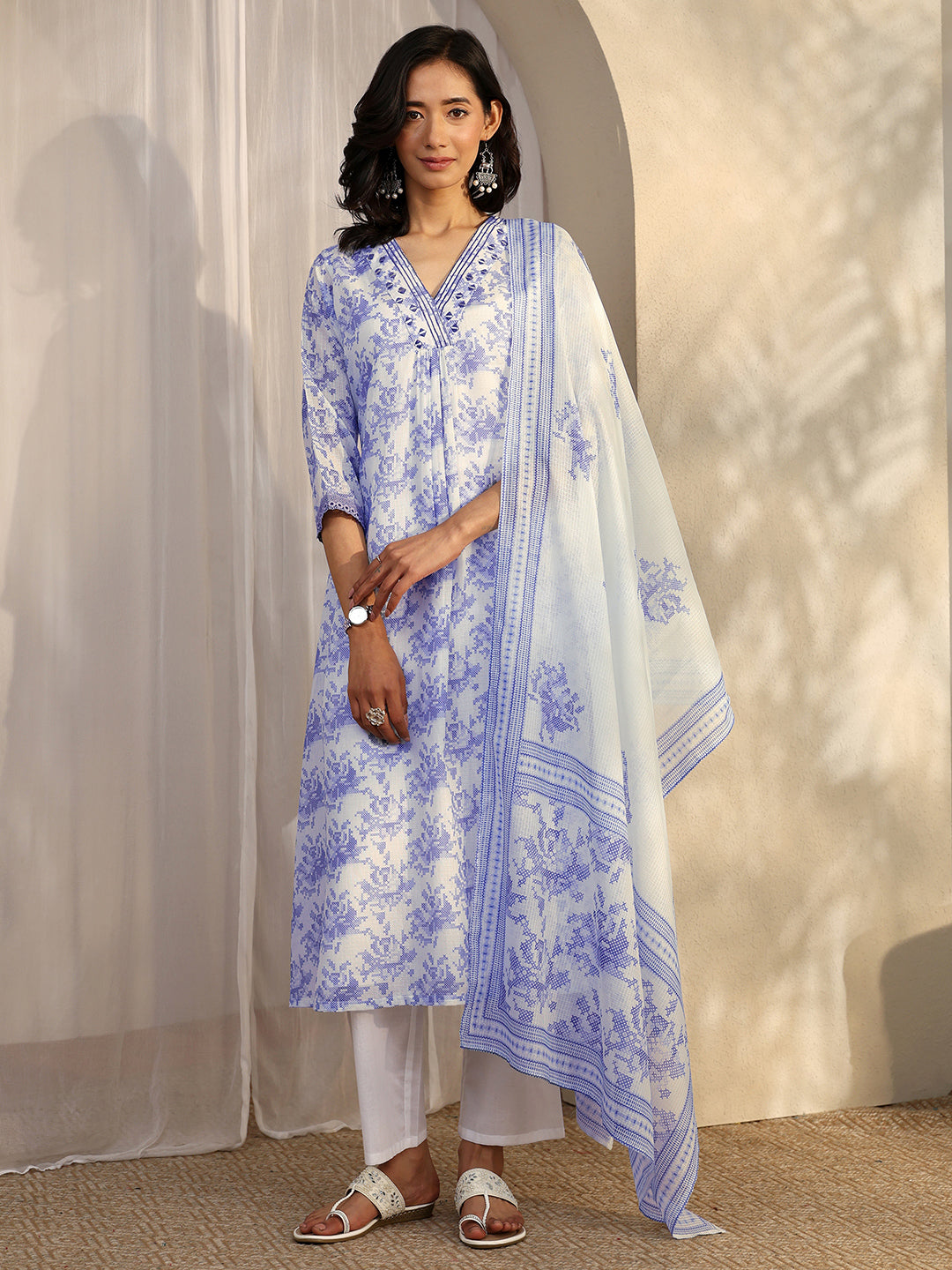  Mabel White Printed Kota Straight Suit Set With Dupatta 