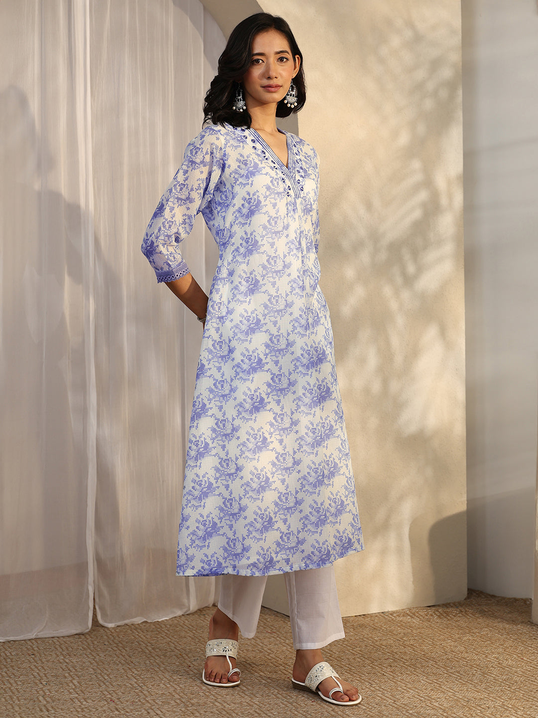  Mabel White Printed Kota Straight Suit Set With Dupatta 