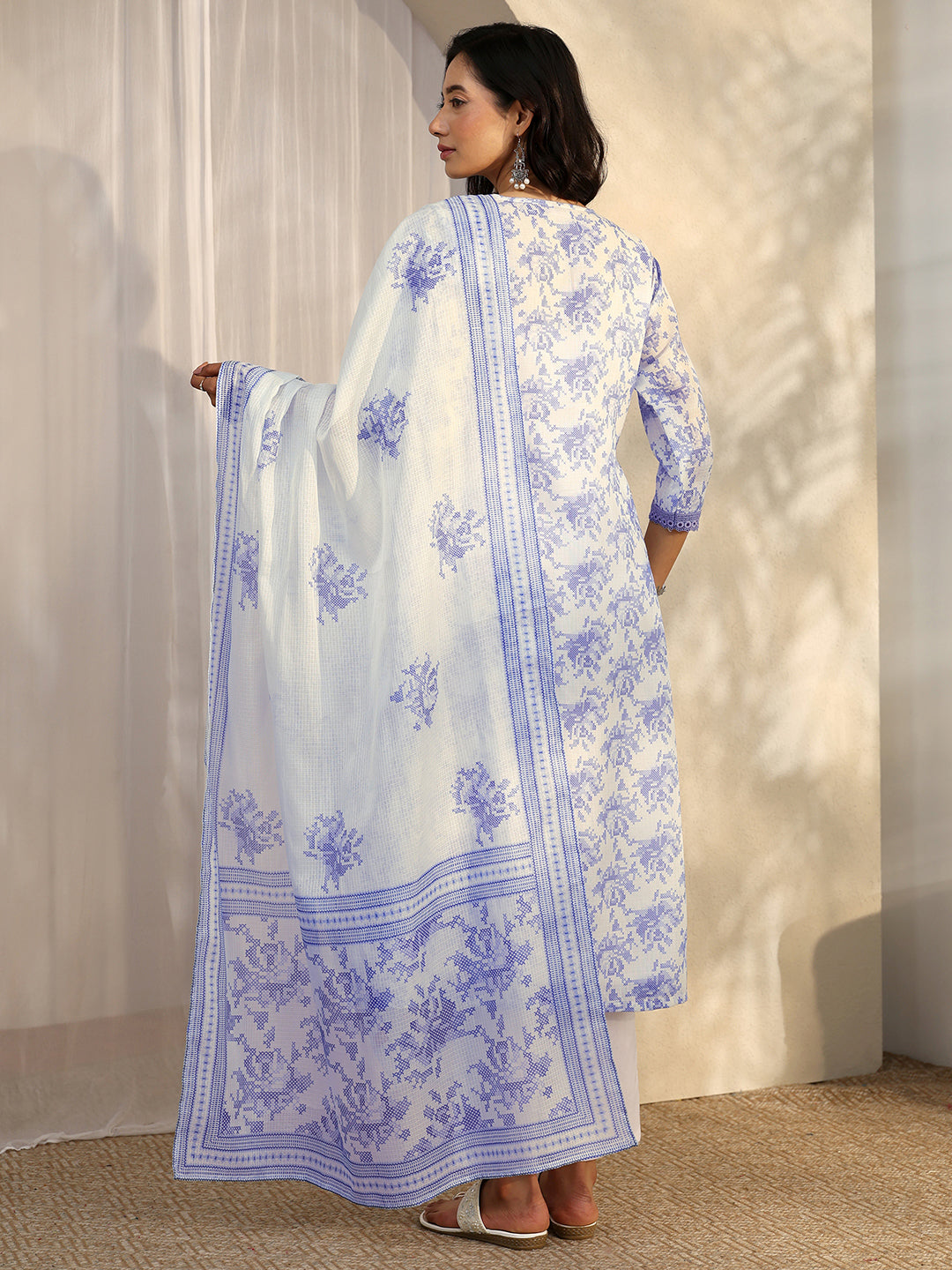  Mabel White Printed Kota Straight Suit Set With Dupatta 