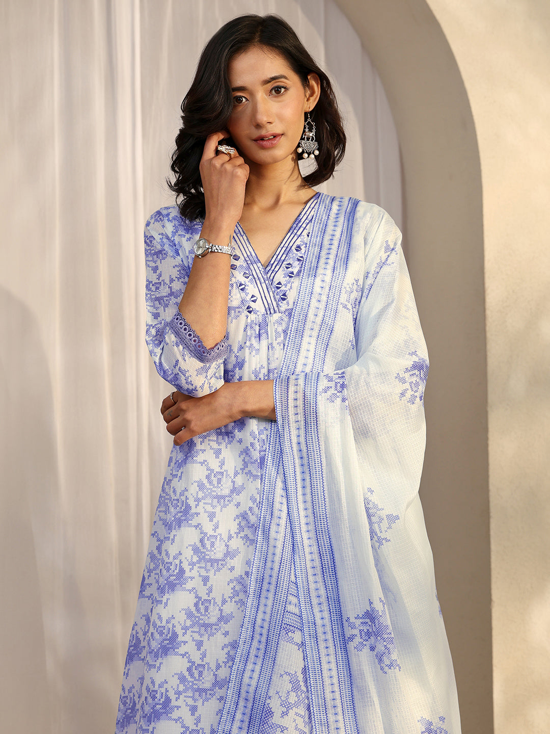  Mabel White Printed Kota Straight Suit Set With Dupatta 