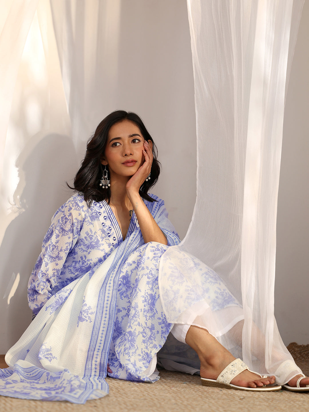  Mabel White Printed Kota Straight Suit Set With Dupatta 