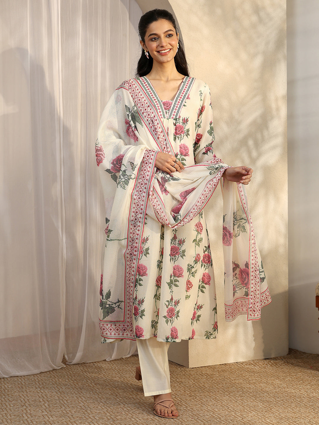 libas Off White Printed Kota Straight Suit Set With Dupatta-picture-38