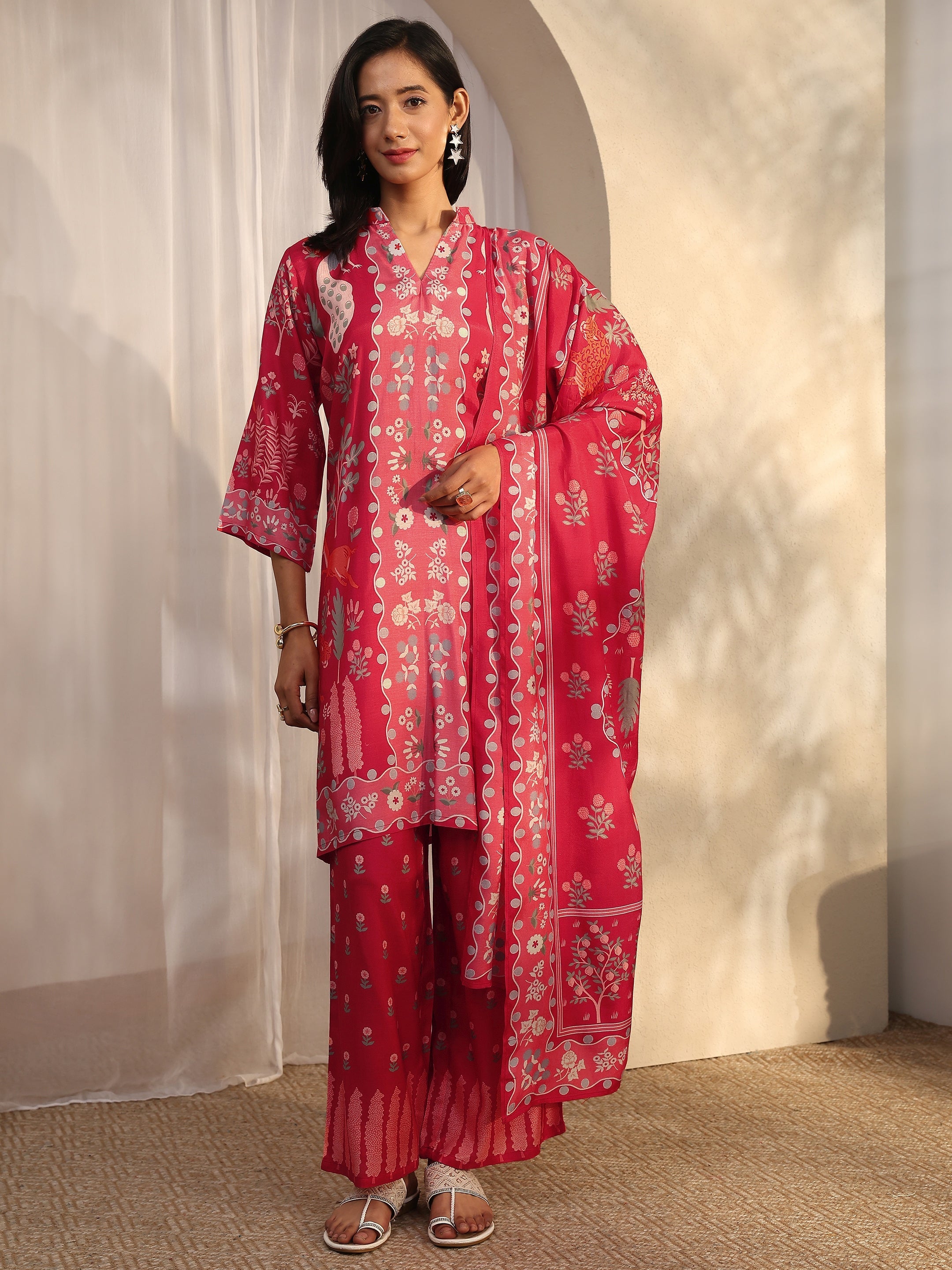 Rust Printed Muslin Straight Suit Set With Dupatta-image-33