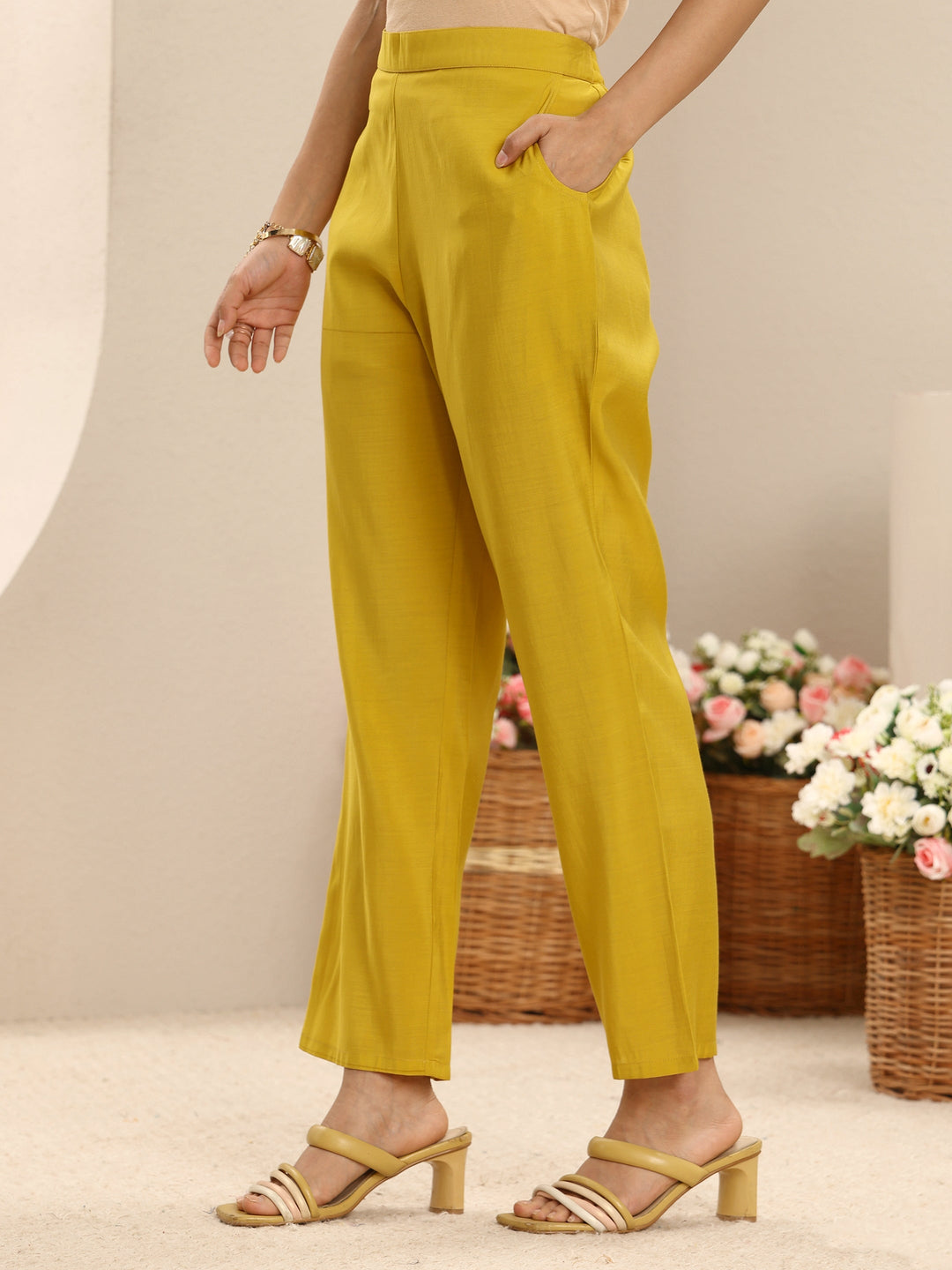 Yellow Floral Embroidered Chanderi Cotton Straight Suit Set With Dupatta 