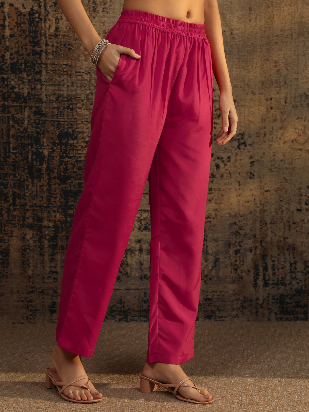  Pink Embroidered Chanderi Cotton Straight Suit Set With Dupatta 