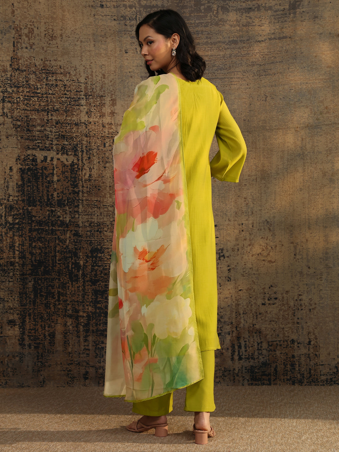  Green Printed Chanderi Cotton Straight Suit Set With Dupatta 