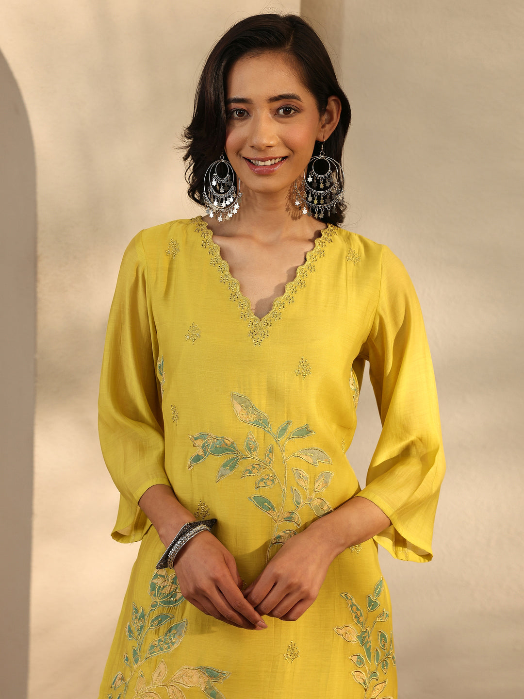  Green Embroidered Chanderi Cotton Straight Suit Set With Dupatta 