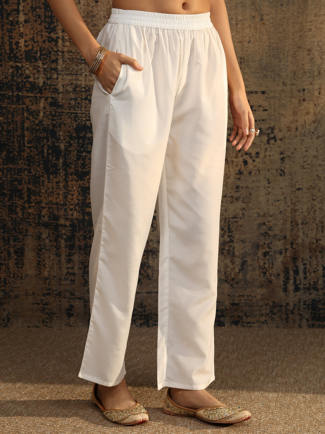  White Embroidered Chanderi Cotton Straight Suit Set With Dupatta 