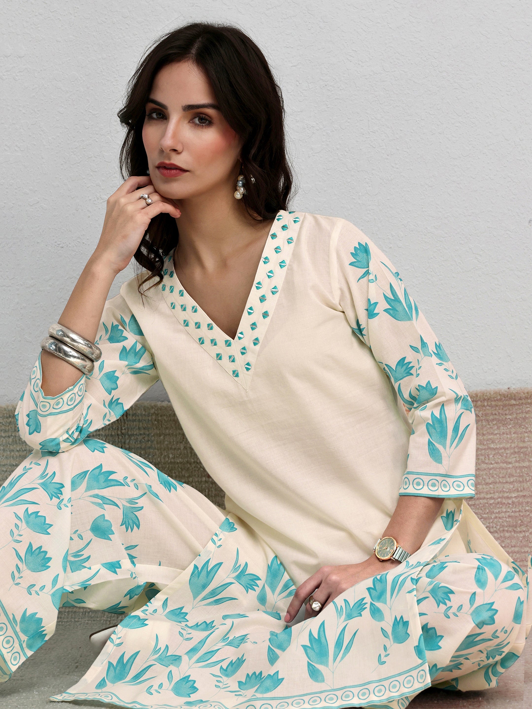 libas Off White Floral Printed Cotton Co-Ord Set-picture-31