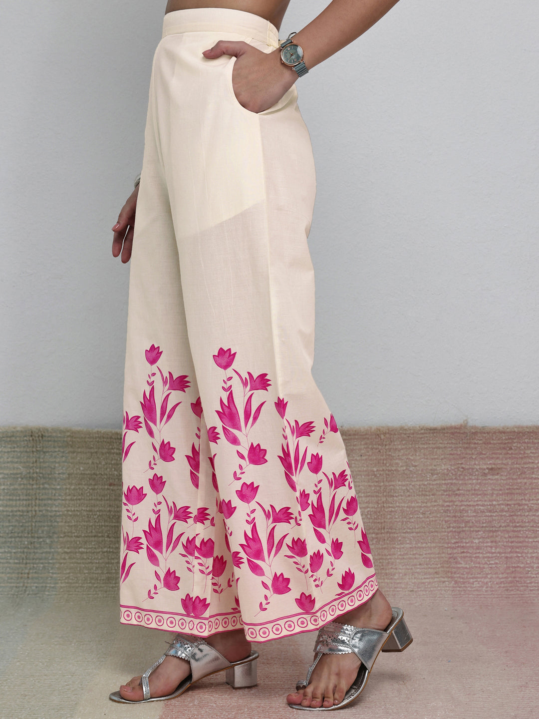  Off White Floral Printed Cotton Co-Ord Set 