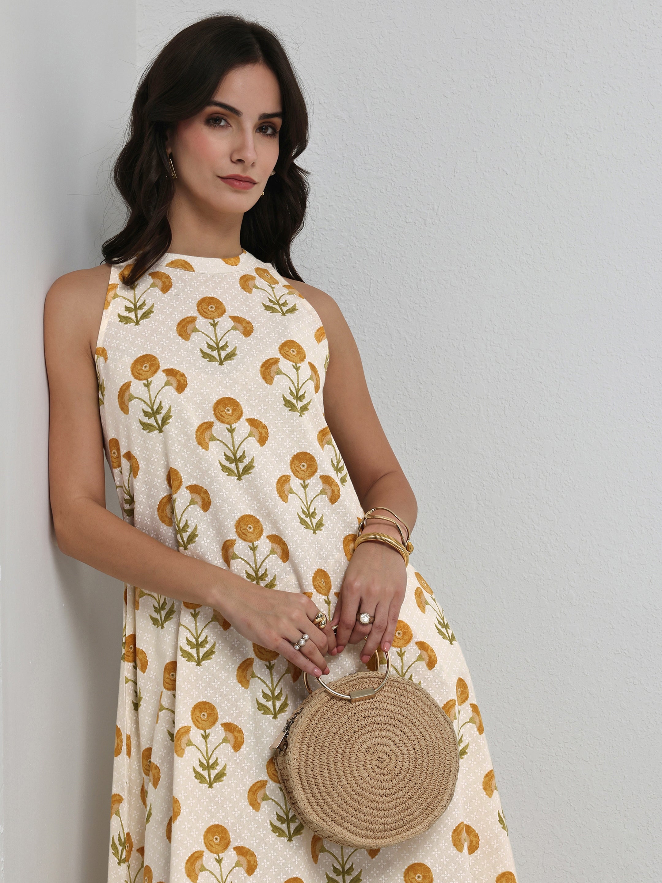 libas Off White Floral Printed Cotton A-Line Kurta Set-picture-24