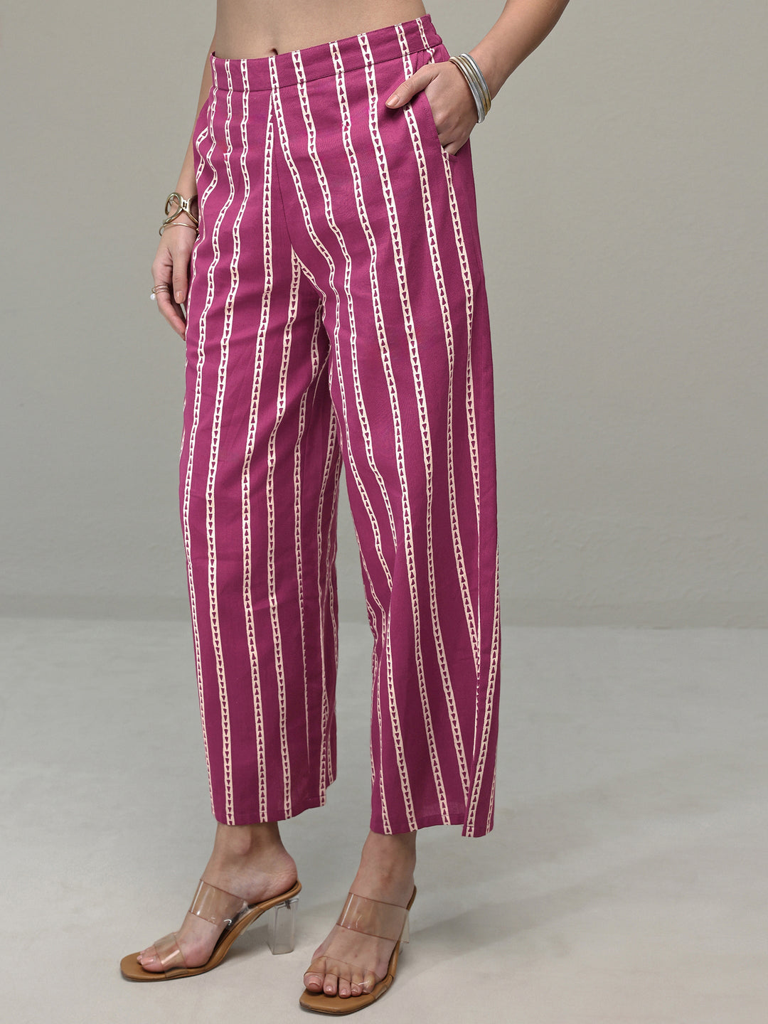  Pink Polka Dot Printed Cotton A-Line Kurta Set 