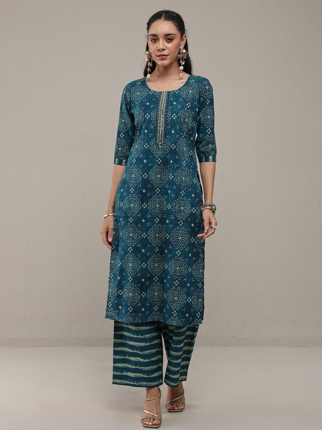  Blue Bandhani Printed Cotton Straight Kurta Set 