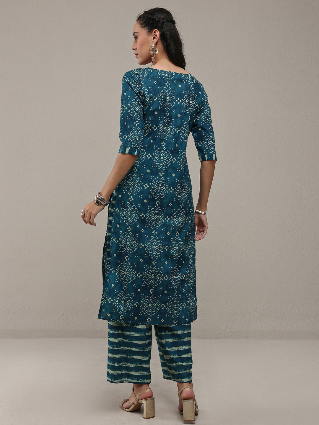  Blue Bandhani Printed Cotton Straight Kurta Set 