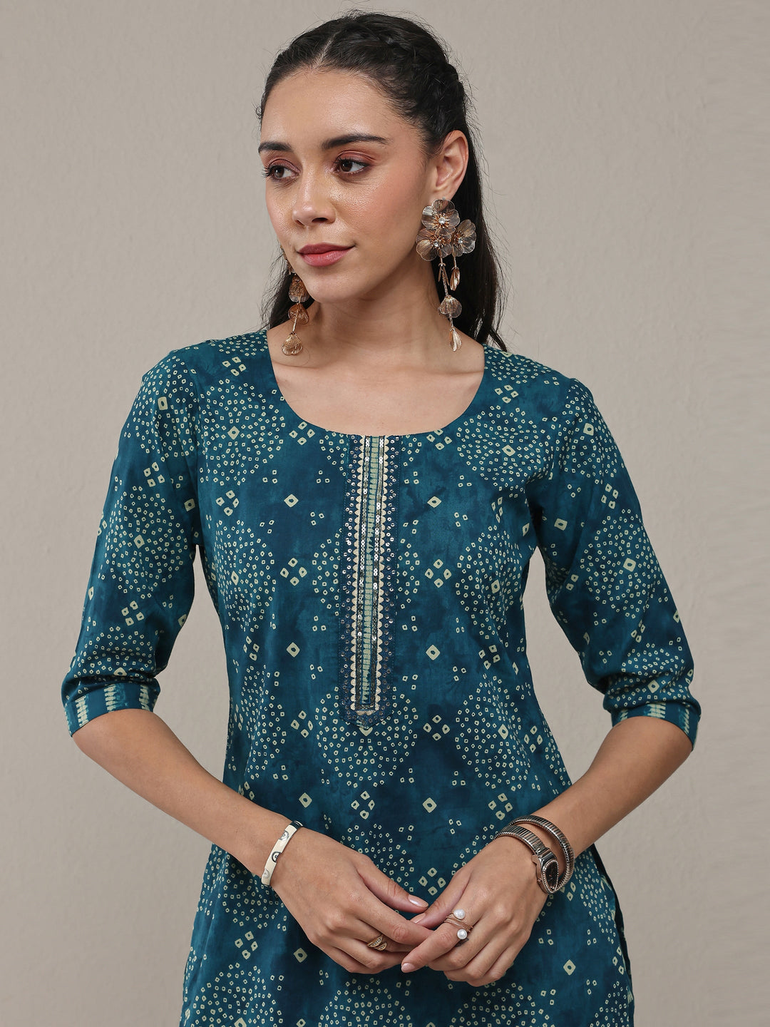  Blue Bandhani Printed Cotton Straight Kurta Set 