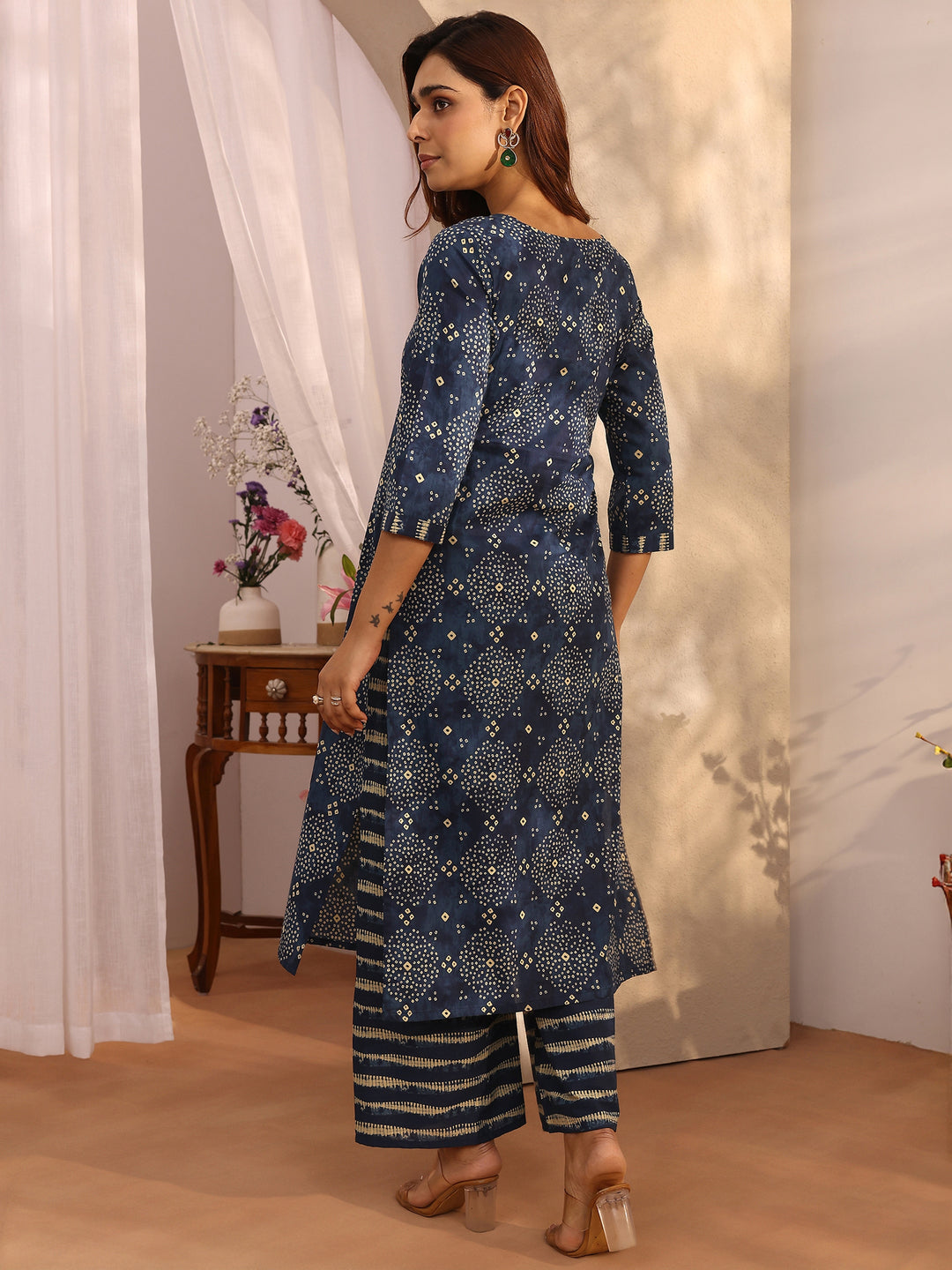  Blue Bandhani Printed Cotton Straight Kurta Set 
