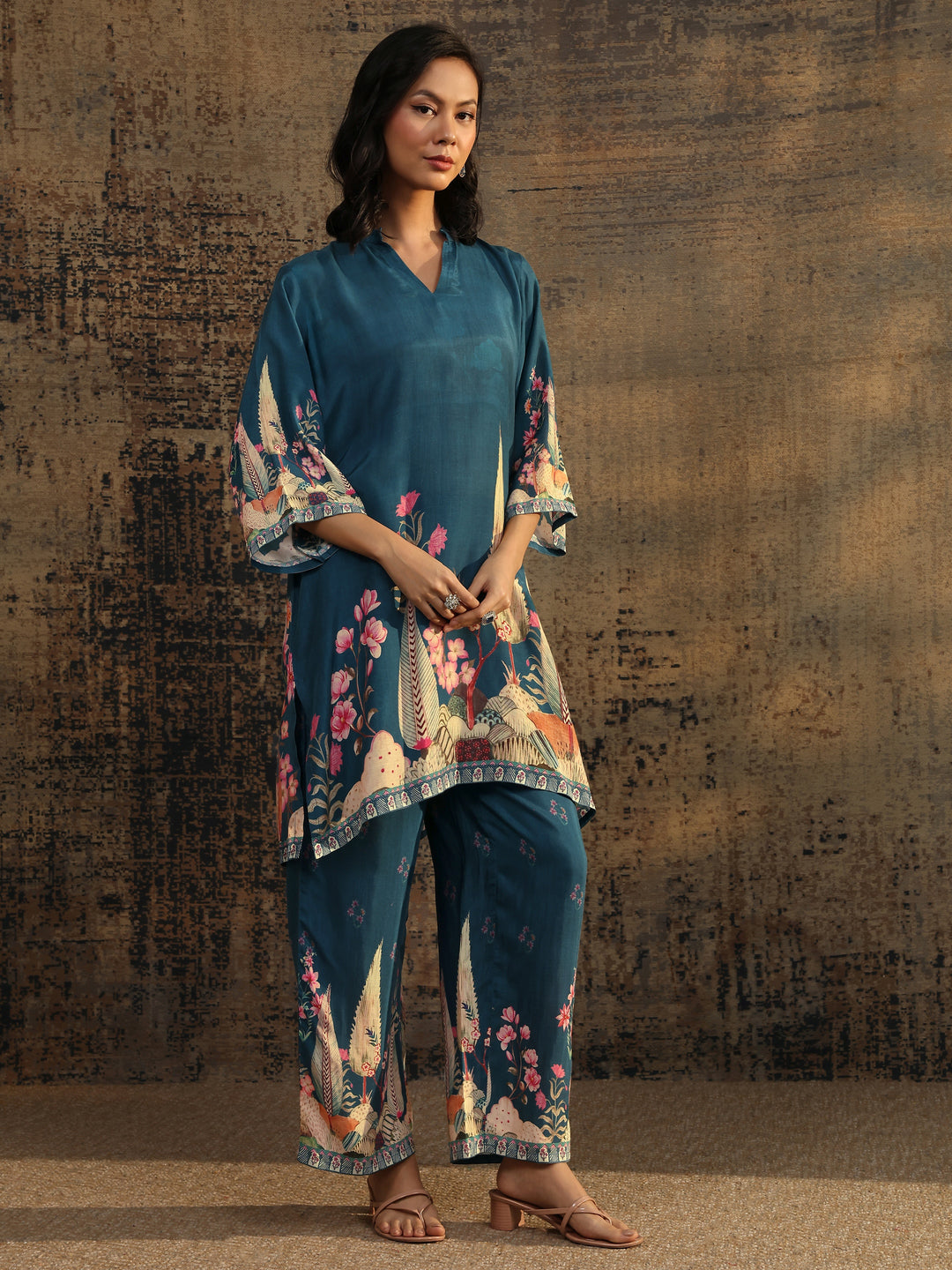  Teal Printed Muslin Co-Ord Set 