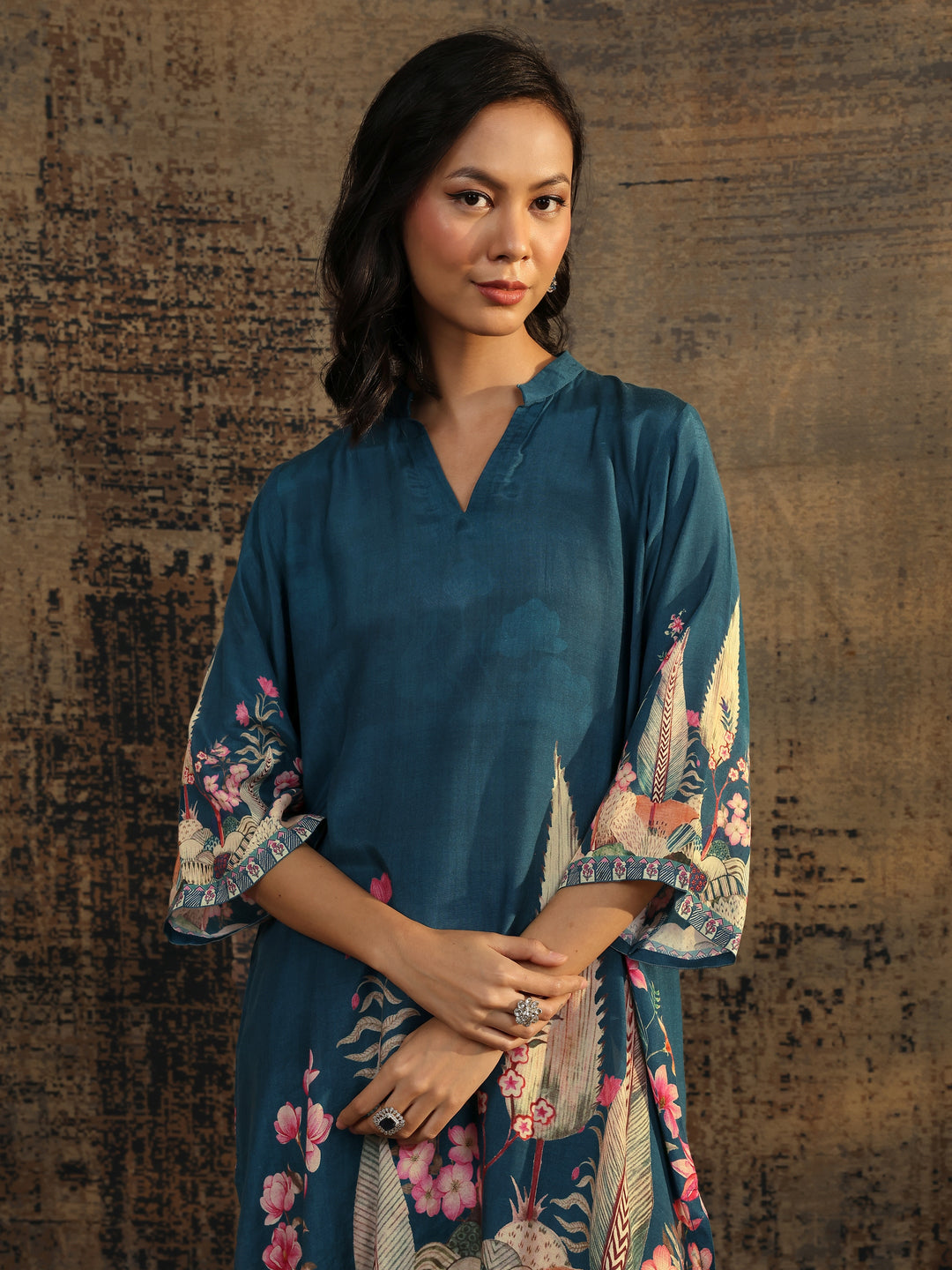  Teal Printed Muslin Co-Ord Set 