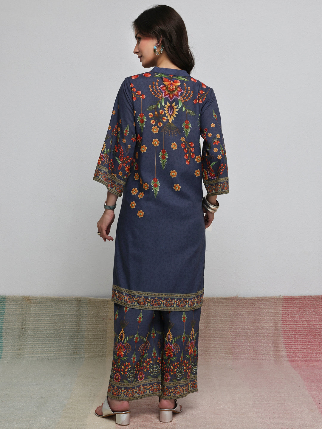  Blue Floral Printed Cotton Blend Co-Ord Set 