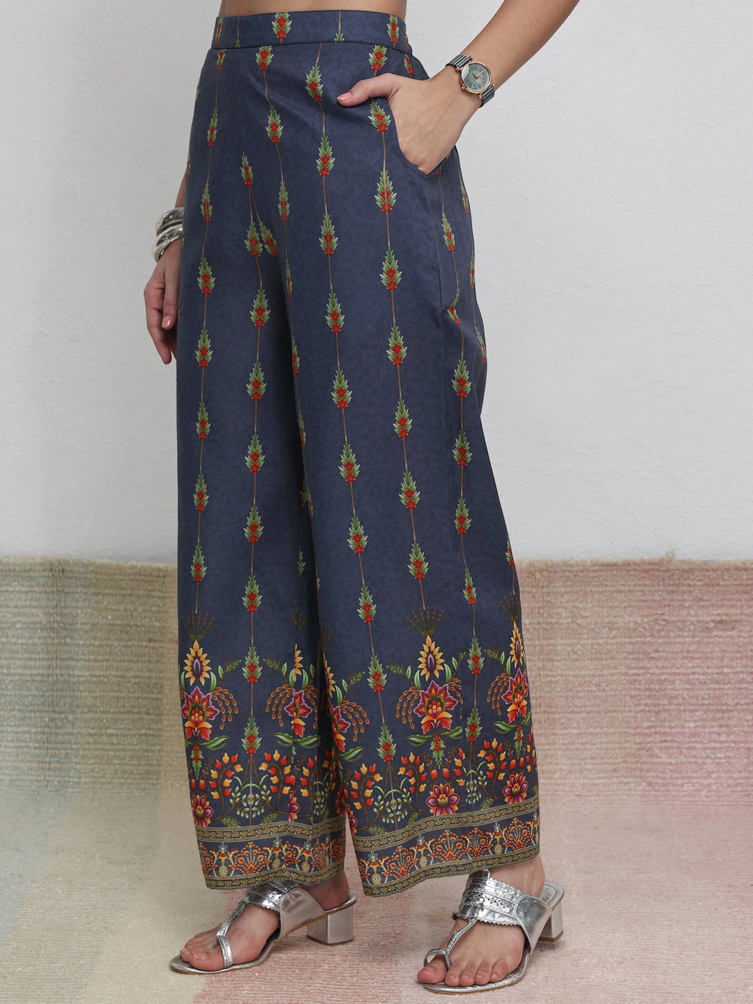  Blue Floral Printed Cotton Blend Co-Ord Set 