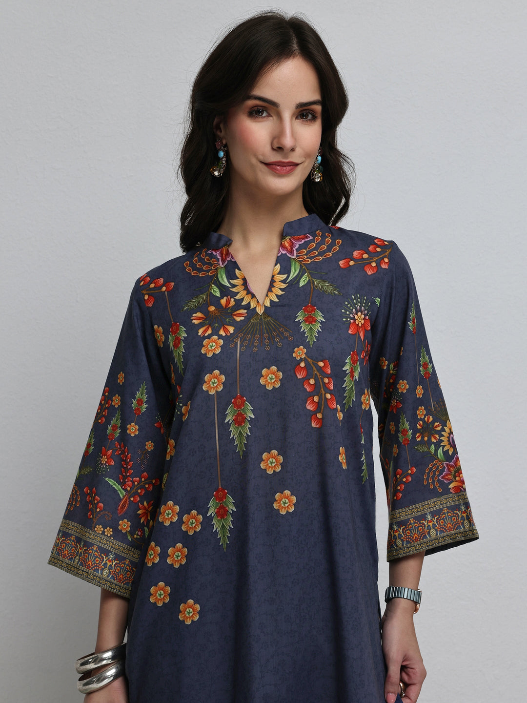 Blue Floral Printed Cotton Blend Co-Ord Set 