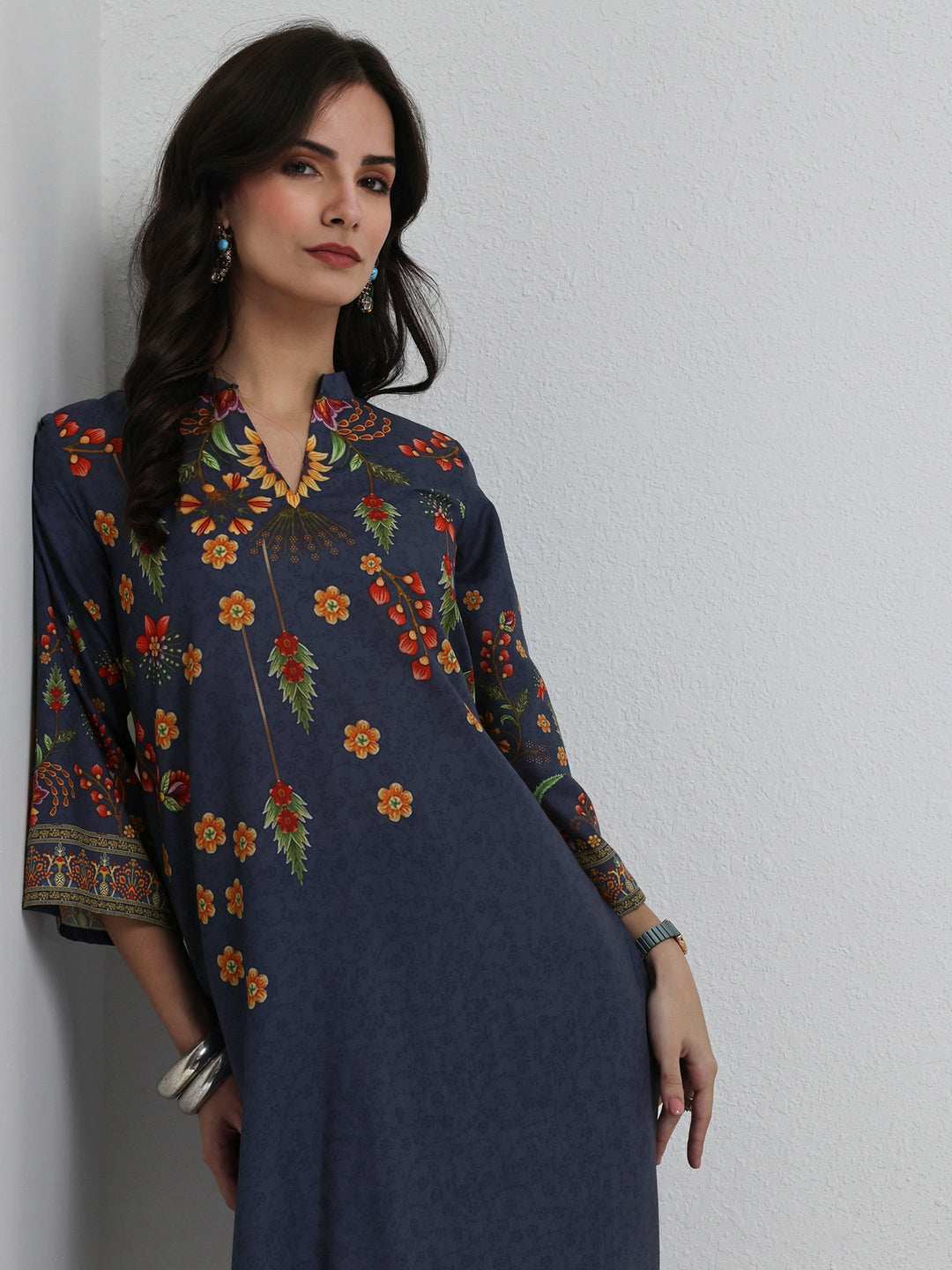  Blue Floral Printed Cotton Blend Co-Ord Set 