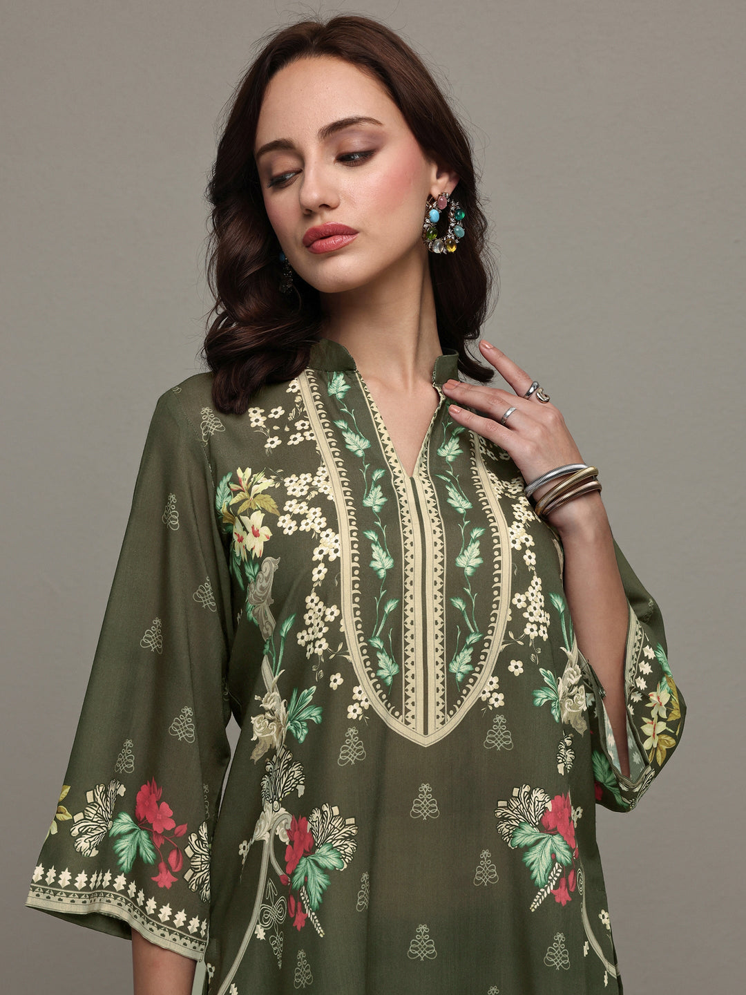  Green Floral Printed Cotton Blend Co-Ord Set 