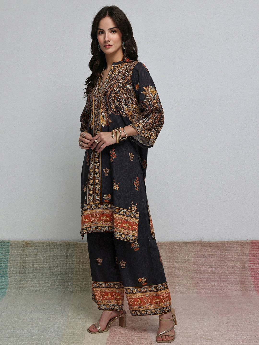  Black Ethnic Printed Cotton Blend Co-Ord Set 