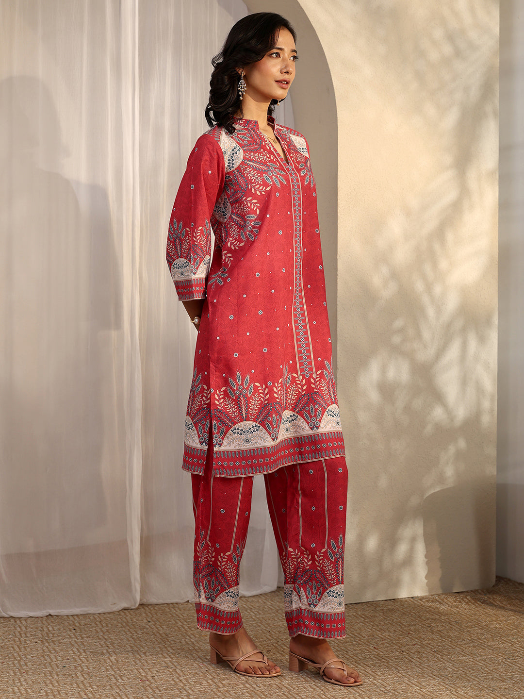  Red Printed Cotton Blend Co-Ord Sets 