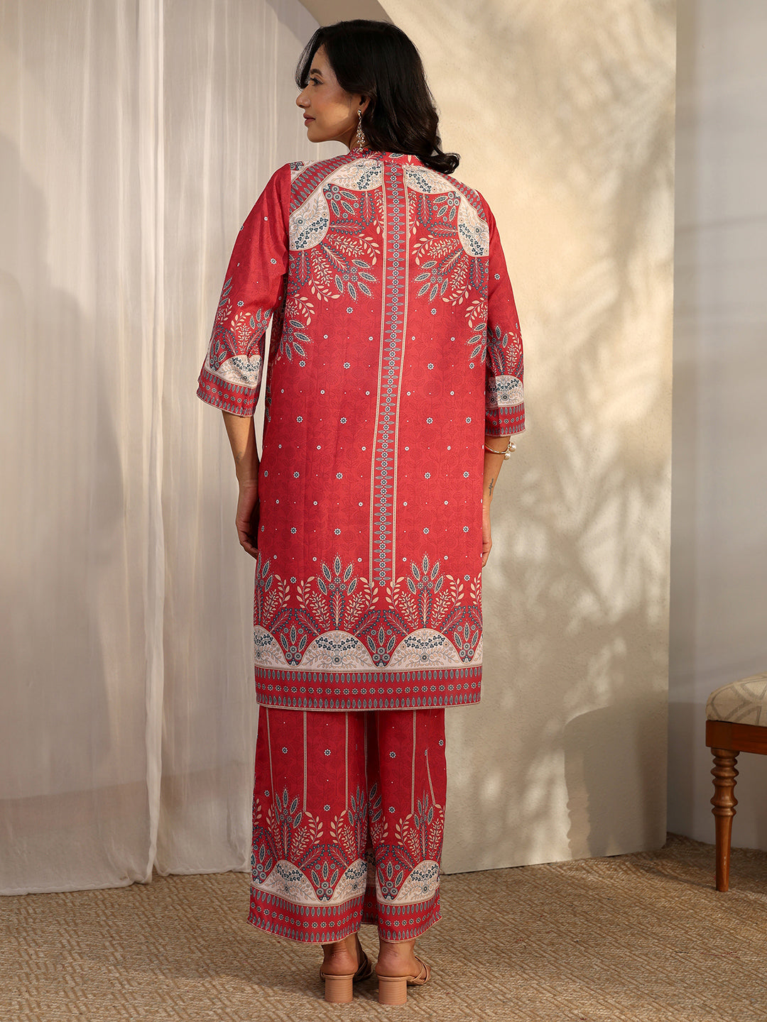  Red Printed Cotton Blend Co-Ord Sets 