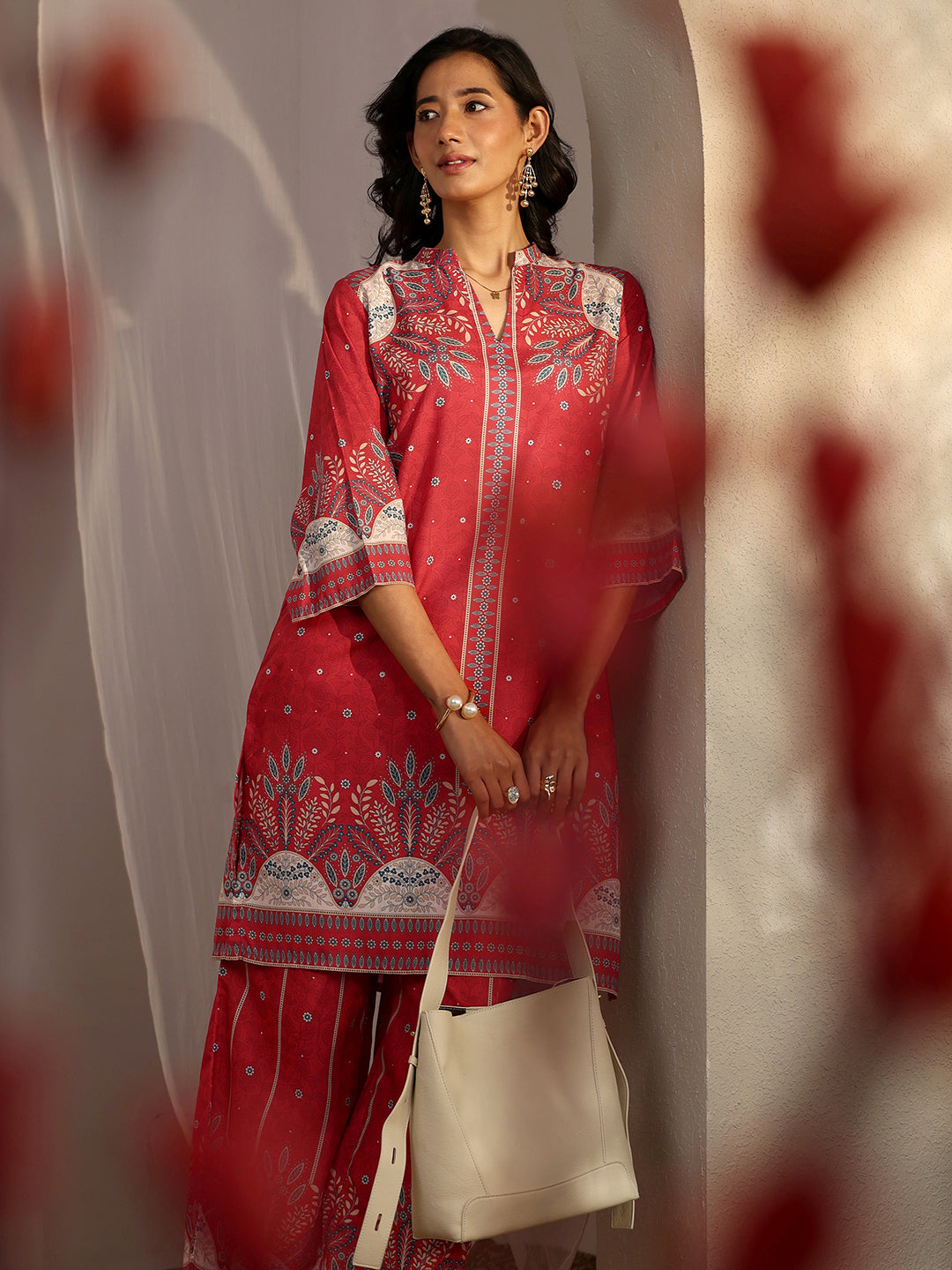  Red Printed Cotton Blend Co-Ord Sets 