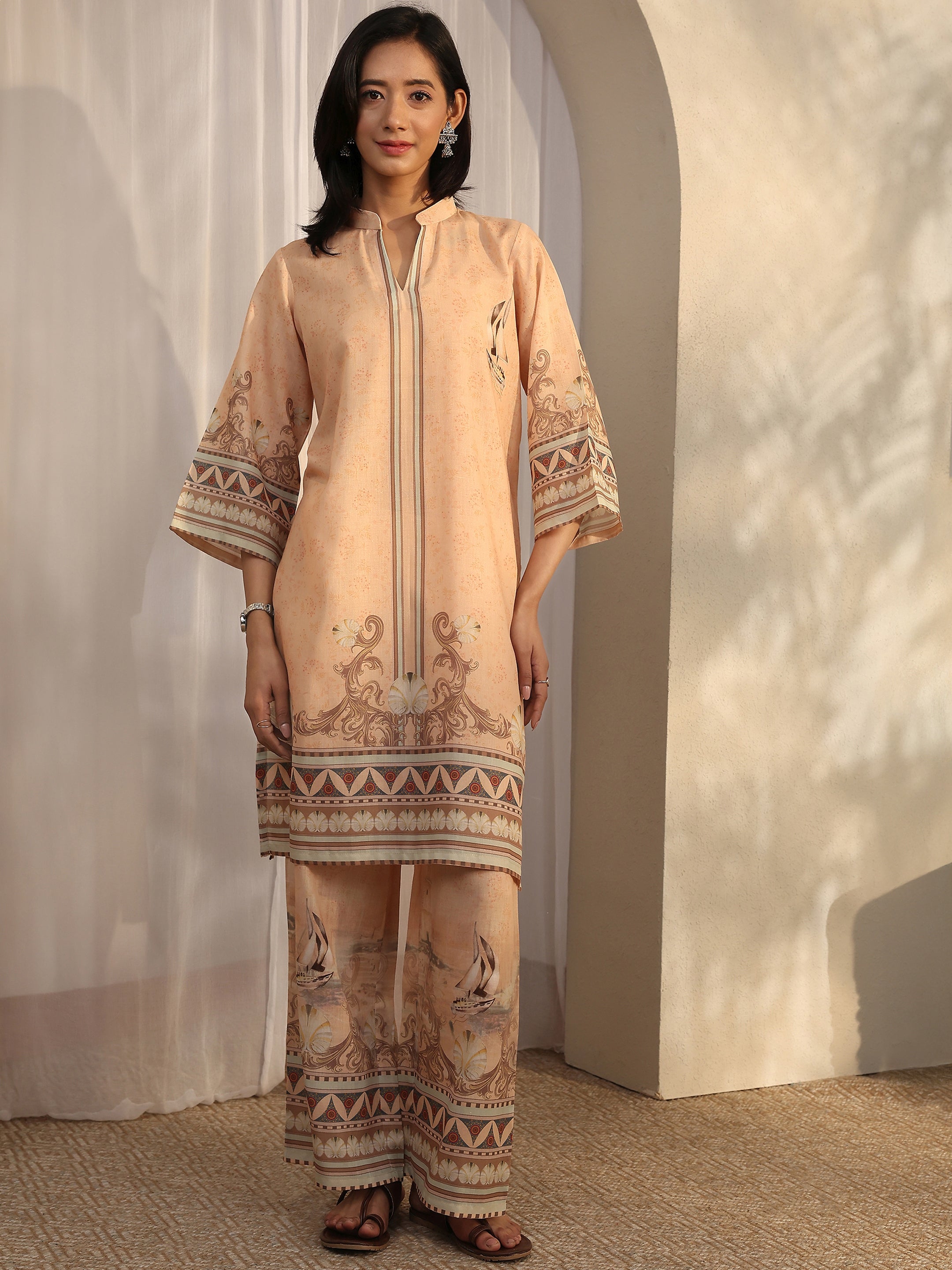 libas Peach Printed Cotton Blend Co-Ord Sets-picture-66