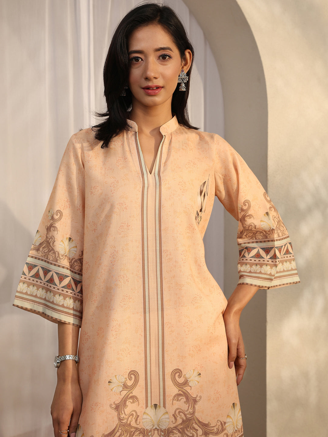  Peach Printed Cotton Blend Co-Ord Sets 