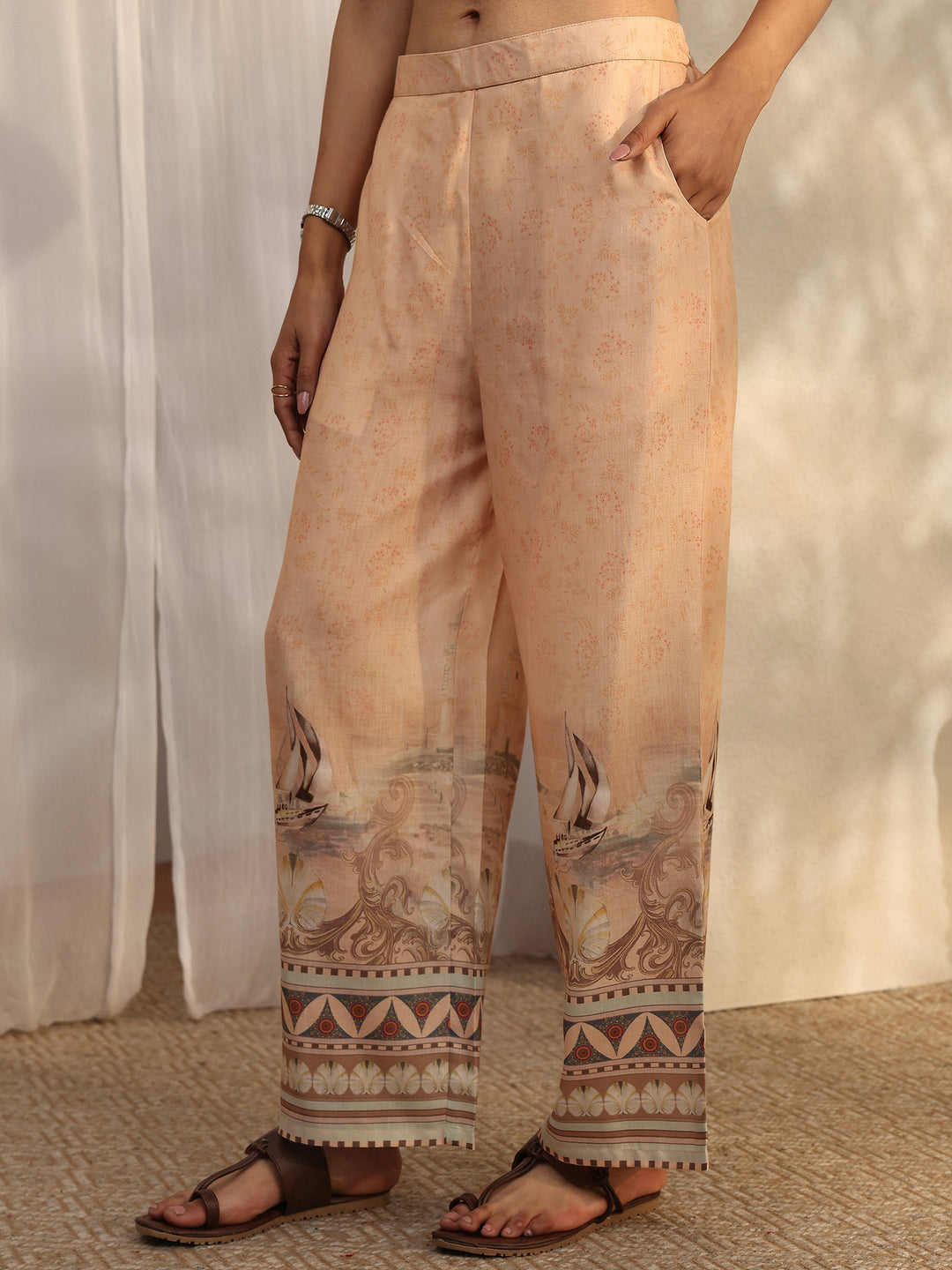  Peach Printed Cotton Blend Co-Ord Sets 