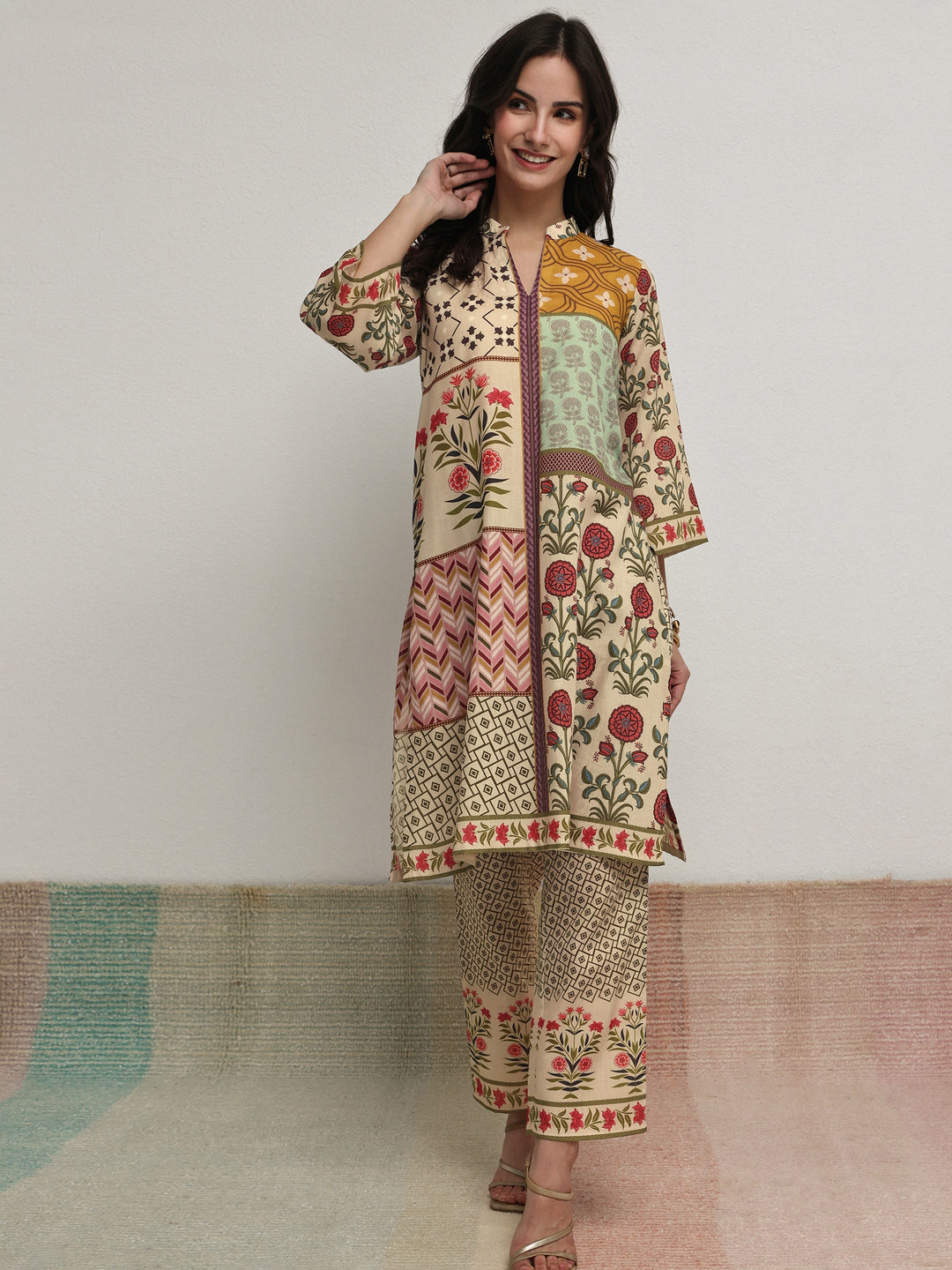  Multi Ethnic Printed Cotton Blend Co-Ord Set 